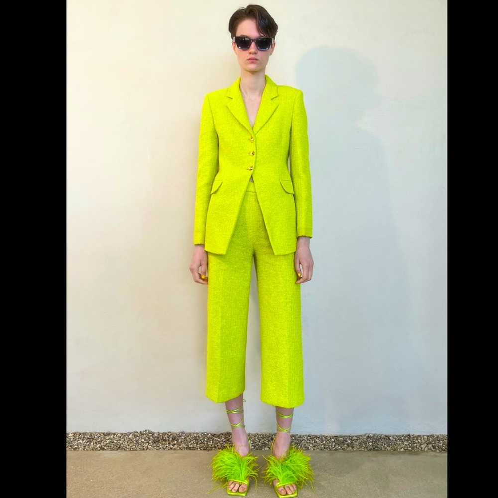 Zara Lime Green Texture Wide Leg Culottes